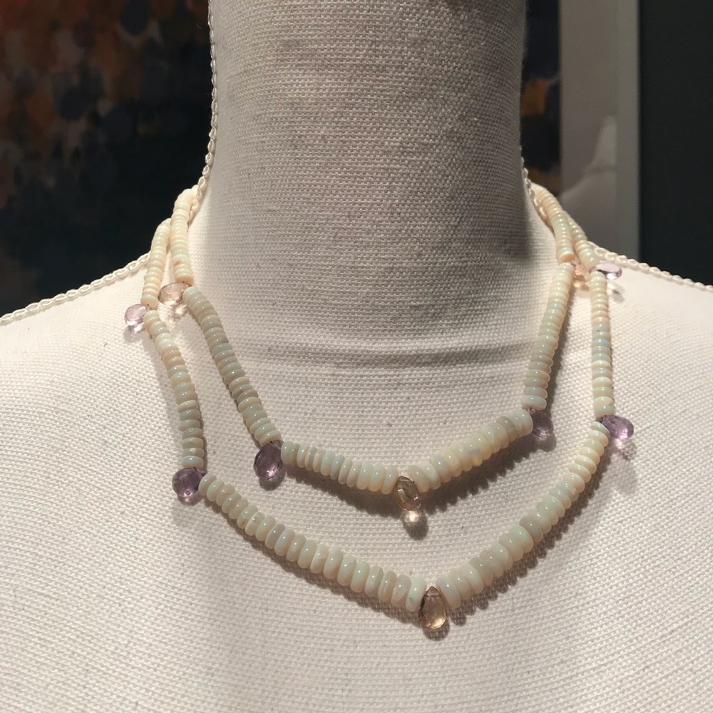 Amethyst, Boulder Opal and gold necklace